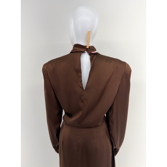 Ronny Kobo Brown Satin Draped Mock Neck Long Sleeve Mini Dress Size S - Picture 9 of 10